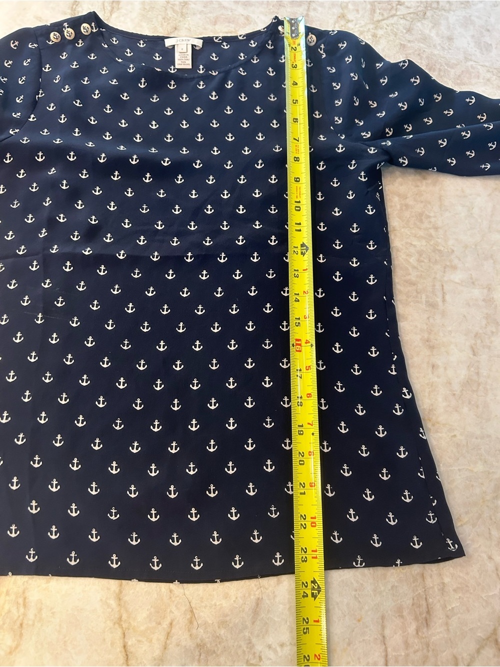 J.Crew Anchors Away 100% Silk Blouse Size 2 Navy Anchor Print Nautical - Picture 3 of 7